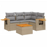 5 Piece Garden Sofa Set with Cushions Beige Poly Rattan - Front View