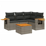 5 Piece Garden Sofa Set with Cushions Grey Poly Rattan - Front View