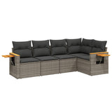 5 Piece Garden Sofa Set with Cushions Grey Poly Rattan - Front View