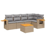6 Piece Garden Sofa Set with Cushions Beige Poly Rattan - Front View