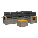 6 Piece Garden Sofa Set with Cushions Grey Poly Rattan - Front View