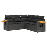 5 Piece Garden Sofa Set with Cushions Black Poly Rattan - Front View