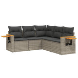 5 Piece Garden Sofa Set with Cushions Grey Poly Rattan - Front View