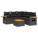 6 Piece Garden Sofa Set with Cushions Black Poly Rattan - Front View