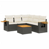 6 Piece Garden Sofa Set with Cushions Black Poly Rattan - Front View