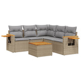 6 Piece Garden Sofa Set with Cushions Beige Poly Rattan - Front View