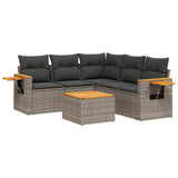 6 Piece Garden Sofa Set with Cushions Grey Poly Rattan - Front View