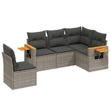 5 Piece Garden Sofa Set with Cushions Grey Poly Rattan - Front View