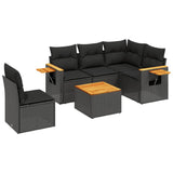 6 Piece Garden Sofa Set with Cushions Black Poly Rattan - Front View