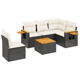 6 Piece Garden Sofa Set with Cushions Black Poly Rattan - Front View