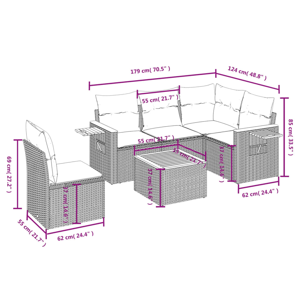 6 Piece Garden Sofa Set with Cushions Beige Poly Rattan