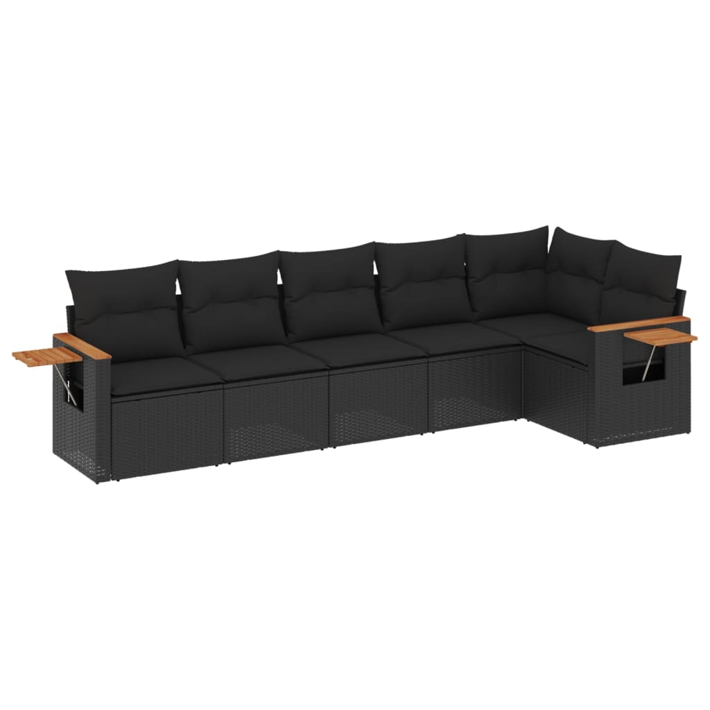 6 Piece Garden Sofa Set with Cushions Black Poly Rattan