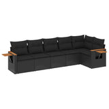 6 Piece Garden Sofa Set with Cushions Black Poly Rattan - Front View