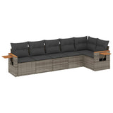 6 Piece Garden Sofa Set with Cushions Grey Poly Rattan - Front View