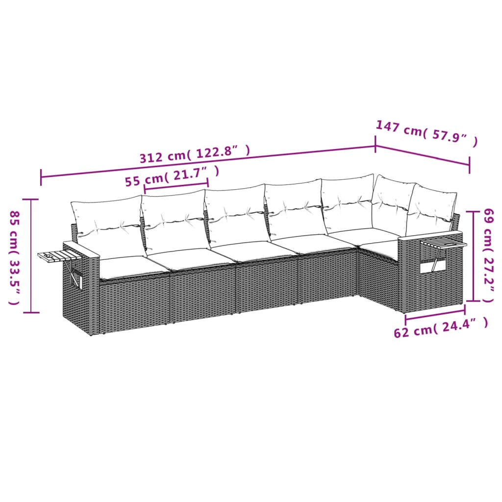 6 Piece Garden Sofa Set with Cushions Grey Poly Rattan