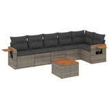 7 Piece Garden Sofa Set with Cushions Grey Poly Rattan - Front View