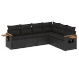 6 Piece Garden Sofa Set with Cushions Black Poly Rattan - Front View