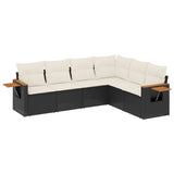 6 Piece Garden Sofa Set with Cushions Black Poly Rattan - Front View