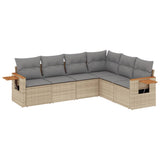 6 Piece Garden Sofa Set with Cushions Beige Poly Rattan - Front View