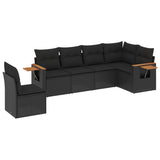 6 Piece Garden Sofa Set with Cushions Black Poly Rattan - Front View