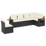 6 Piece Garden Sofa Set with Cushions Black Poly Rattan - Front View