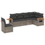 6 Piece Garden Sofa Set with Cushions Grey Poly Rattan - Front View
