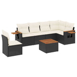 7 Piece Garden Sofa Set with Cushions Black Poly Rattan - Front View
