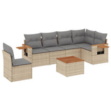 7 Piece Garden Sofa Set with Cushions Beige Poly Rattan - Front View