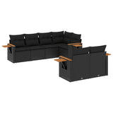 7 Piece Garden Sofa Set with Cushions Black Poly Rattan - Front View