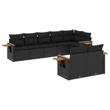 8 Piece Garden Sofa Set with Cushions Black Poly Rattan - Front View