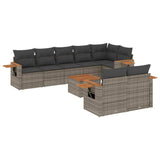 9 Piece Garden Sofa Set with Cushions Grey Poly Rattan - Front View