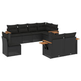 8 Piece Garden Sofa Set with Cushions Black Poly Rattan - Front View