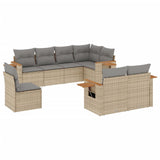 8 Piece Garden Sofa Set with Cushions Beige Poly Rattan - Front View