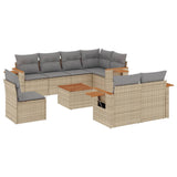 9 Piece Garden Sofa Set with Cushions Beige Poly Rattan - Front View