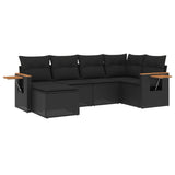 6 Piece Garden Sofa Set with Cushions Black Poly Rattan - Front View