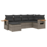 6 Piece Garden Sofa Set with Cushions Grey Poly Rattan - Front View