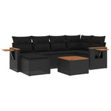 7 Piece Garden Sofa Set with Cushions Black Poly Rattan