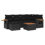 7 Piece Garden Sofa Set with Cushions Black Poly Rattan - Front View
