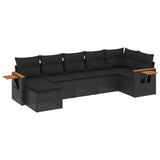 7 Piece Garden Sofa Set with Cushions Black Poly Rattan - Front View