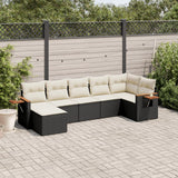 7 Piece Garden Sofa Set with Cushions Black Poly Rattan