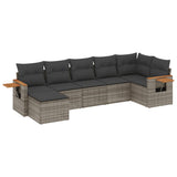 7 Piece Garden Sofa Set with Cushions Grey Poly Rattan - Front View