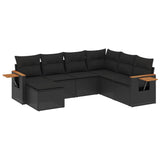 7 Piece Garden Sofa Set with Cushions Black Poly Rattan - Front View