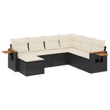 7 Piece Garden Sofa Set with Cushions Black Poly Rattan - Front View