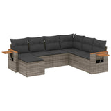 7 Piece Garden Sofa Set with Cushions Grey Poly Rattan - Front View