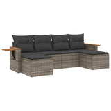 6 Piece Garden Sofa Set with Cushions Grey Poly Rattan - Front View