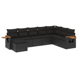 8 Piece Garden Sofa Set with Cushions Black Poly Rattan - Front View
