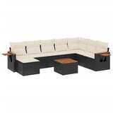 9 Piece Garden Sofa Set with Cushions Black Poly Rattan - Front View