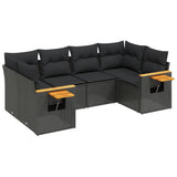 6 Piece Garden Sofa Set with Cushions Black Poly Rattan - Front View