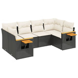 6 Piece Garden Sofa Set with Cushions Black Poly Rattan - Front View
