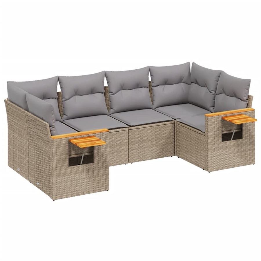 6 Piece Garden Sofa Set with Cushions Beige Poly Rattan